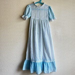 WALT DISNEY WINNIE THE POOH BLUE WHITE VINTAGE PERMA PRESS SEARS SMOCKED DRESS 6